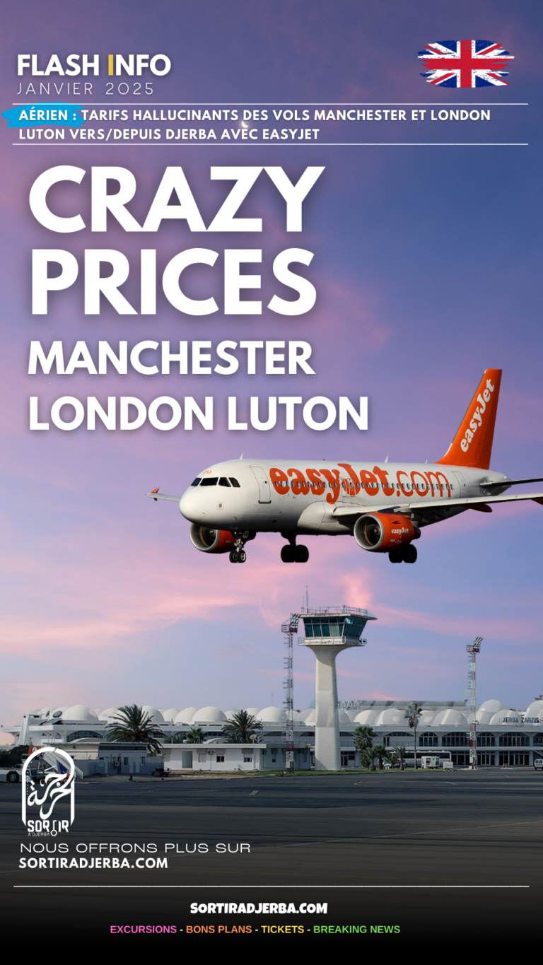 Aérien : tarifs hallucinants des vols Manchester et London Luton vers/depuis Djerba avec EasyJet