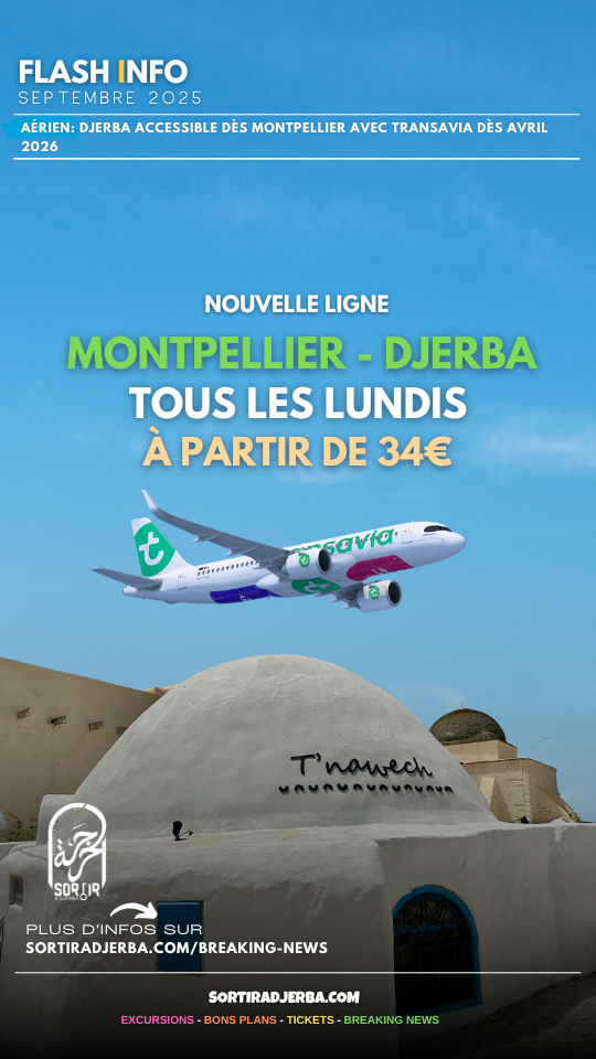 Aérien : Djerba accessible dès Montpellier avec Transavia à partir d'avril 2026 