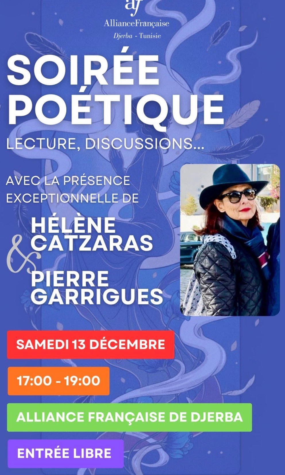 Alliance Française Djerba : Soirée poétique avec Hélène Catzaras & Pierre Garrigues