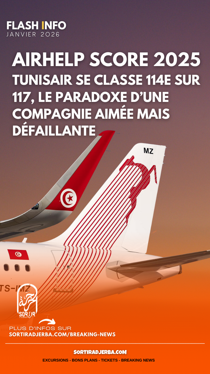 AirHelp Score 2025 : Tunisair se classe 114e sur 117, le paradoxe d’une compagnie aimée mais défaillante