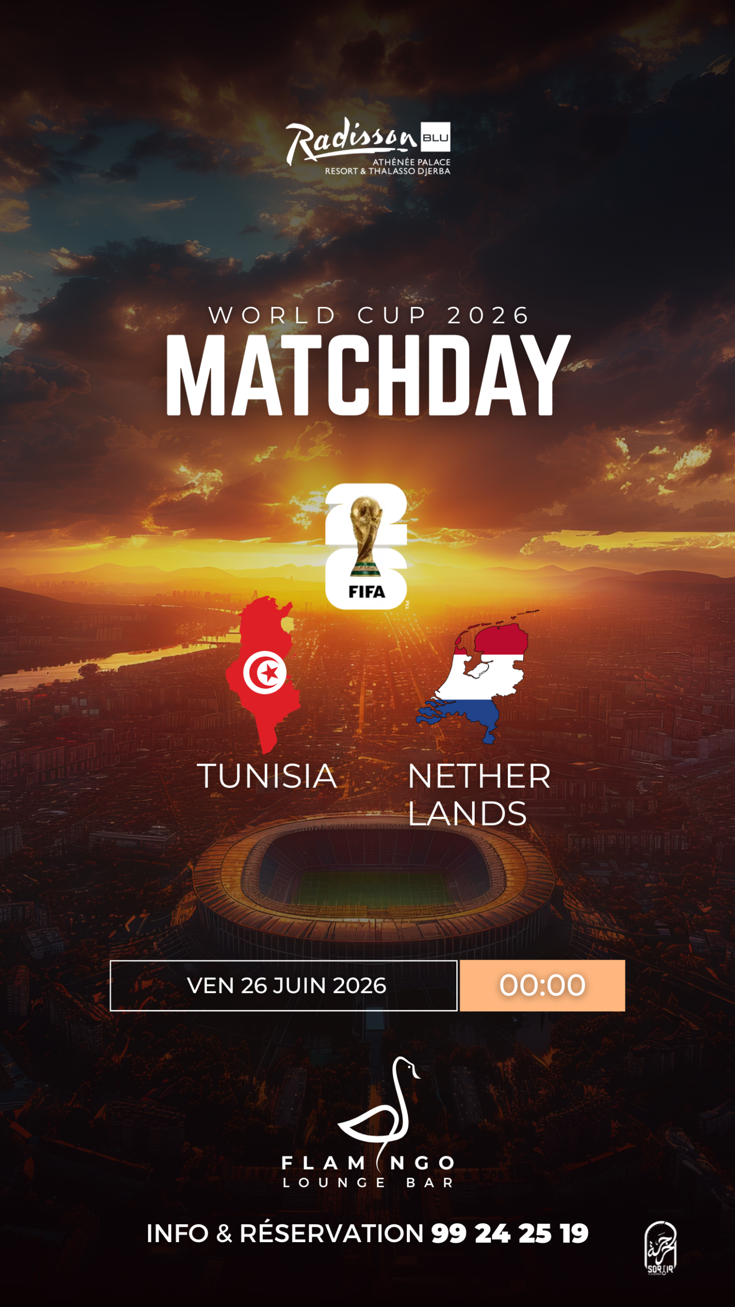 Flamingo Lounge Bar Radisson Blu Djerba : Tunisie vs Pays-Bas - Coupe du monde 2026