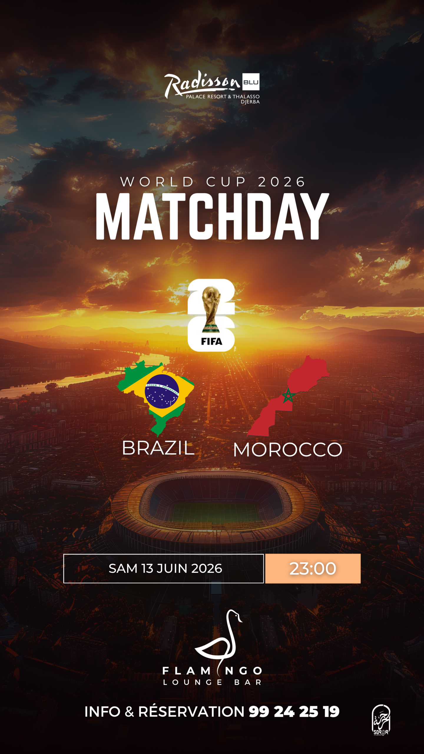Flamingo Lounge Bar Radisson Blu Djerba : Maroc vs Brésil - Coupe du monde 2026
