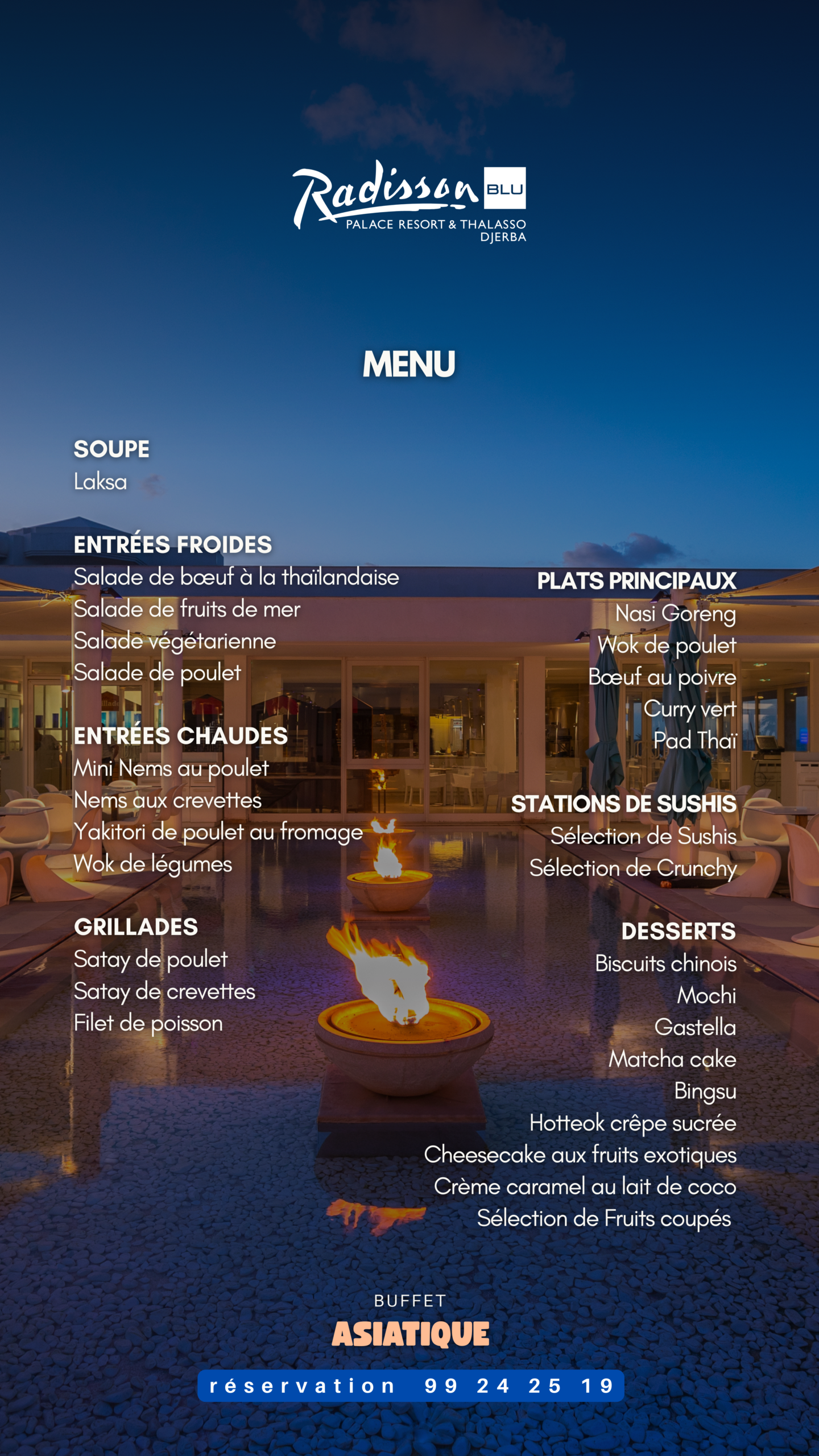 Buffet Asiatique Élégant au Radisson Blu Palace Djerba