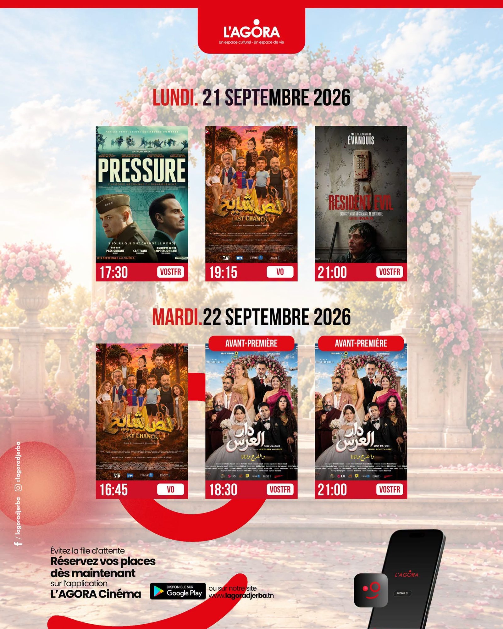 Le programme du lun 21 & mar 22 septembre 2026 à l’Agora Djerba