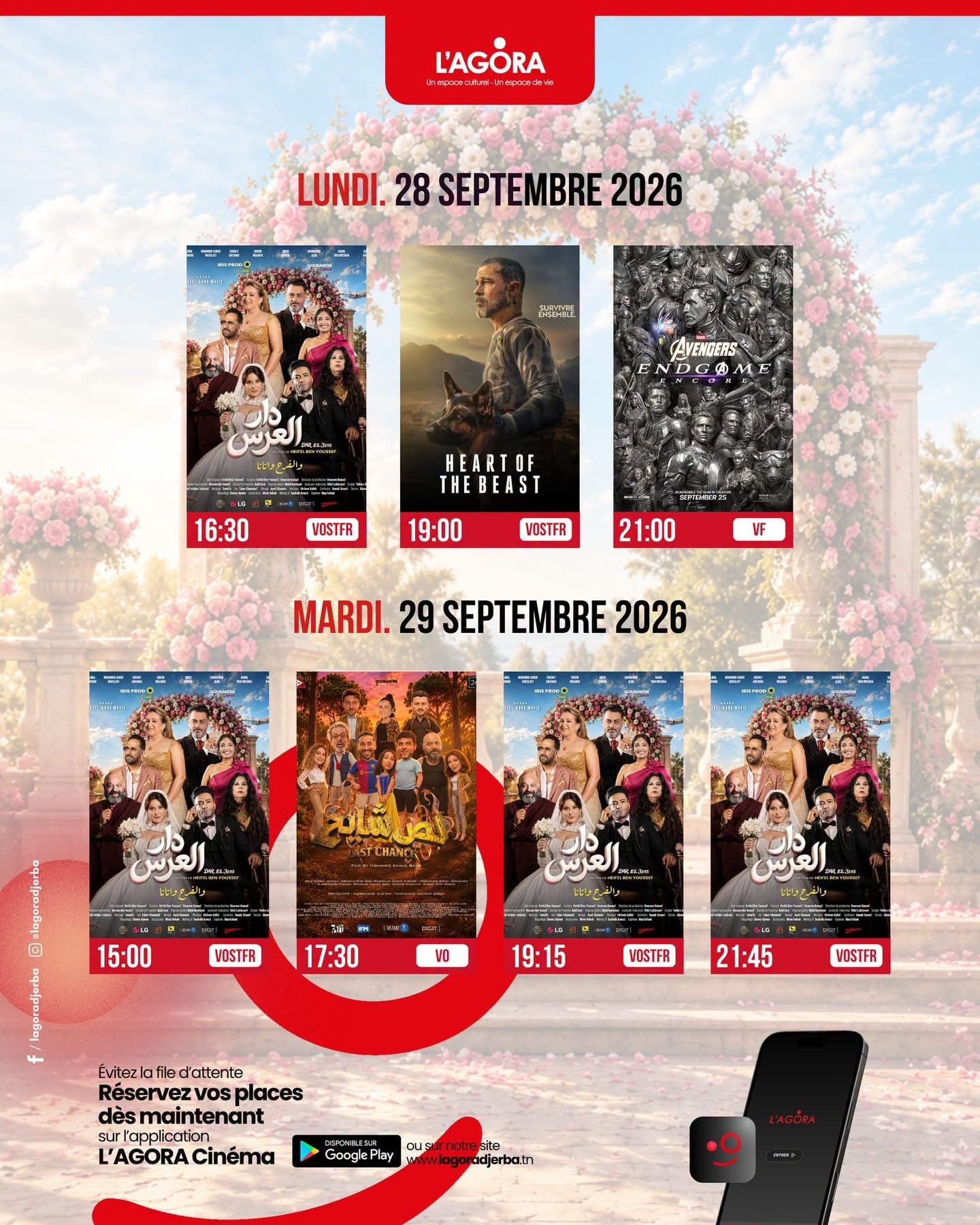 Le programme du lun 28 & mar 29 septembre 2026 à l’Agora Djerba