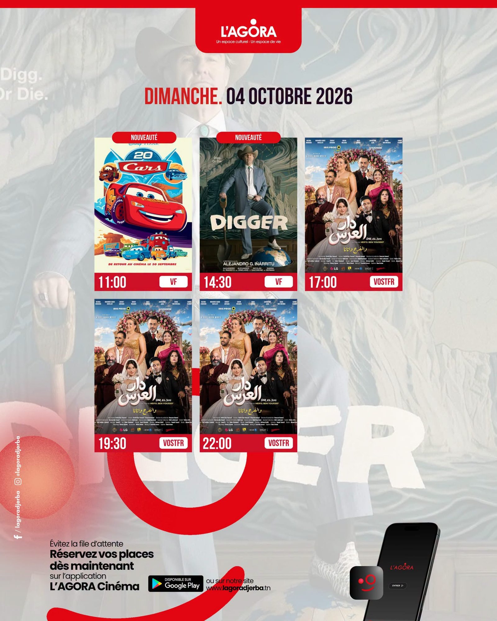 Le programme du dim 04 octobre 2026 à l’Agora Djerba